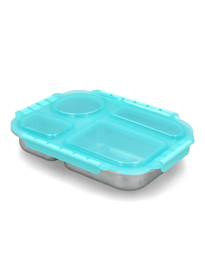 Smash 4-Compartment Leak Proof Microwave Safe Stainless Steel Bento Box Aqua and Silver 850 ml 11243 - Image 4