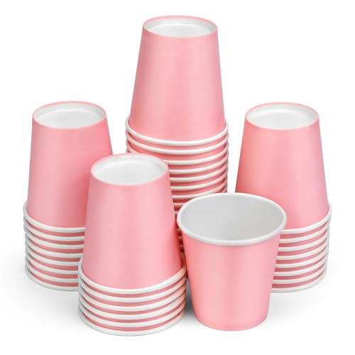 Mnuizu 50 Pack 3 oz Bathroom Paper Cups, 88ml Disposable Paper Cups, Small Coffee Cups, Mini Mouthwash Cups, Espresso Cup Ideal for Bathroom, Party, Picnic etc (Pink) - Image 1