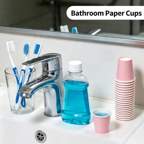 Mnuizu 50 Pack 3 oz Bathroom Paper Cups, 88ml Disposable Paper Cups, Small Coffee Cups, Mini Mouthwash Cups, Espresso Cup Ideal for Bathroom, Party, Picnic etc (Pink) - Image 4