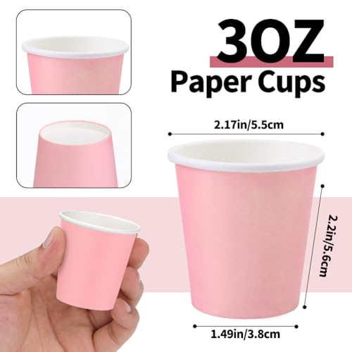 Mnuizu 50 Pack 3 oz Bathroom Paper Cups, 88ml Disposable Paper Cups, Small Coffee Cups, Mini Mouthwash Cups, Espresso Cup Ideal for Bathroom, Party, Picnic etc (Pink) - Image 2