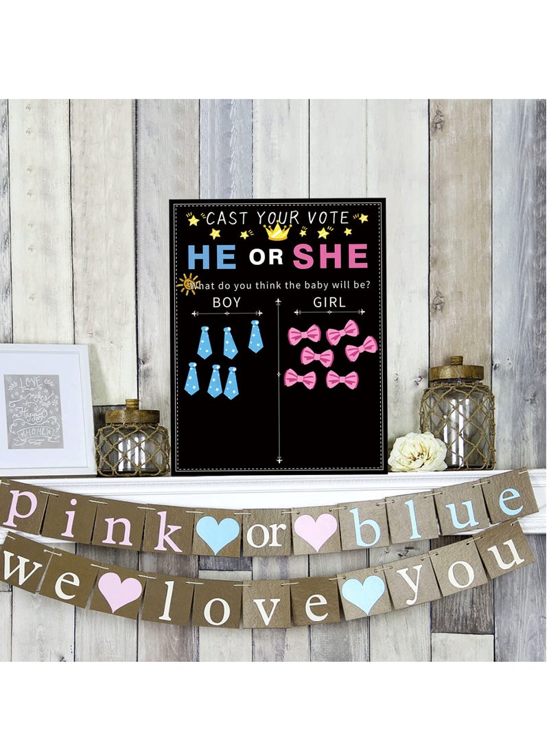 Excefore Baby Gender Reveal Board, Party Supplies Kit with Decorations Games Gender Reveal Voting Poster Board with Stickers, Chalkboard Design Party Games Kit (Tie + bow) - Image 3