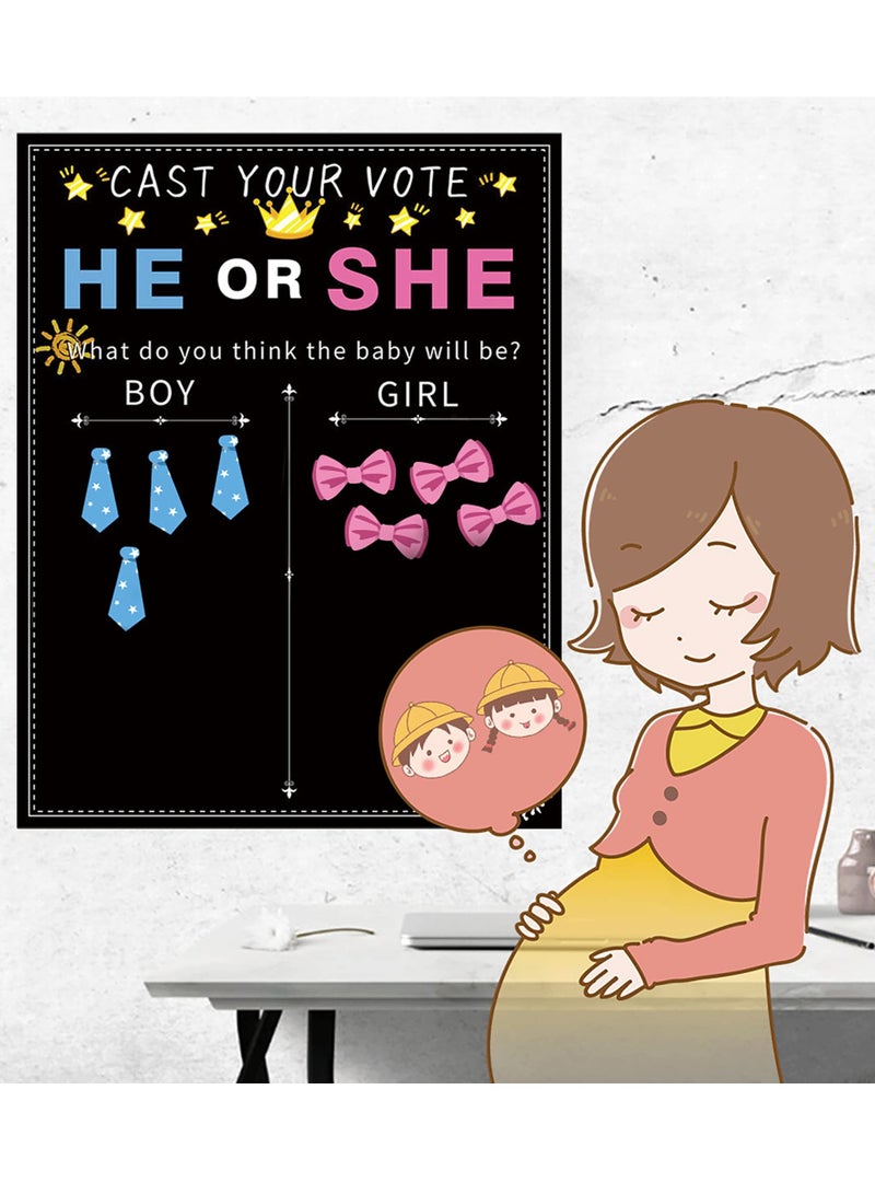 Excefore Baby Gender Reveal Board, Party Supplies Kit with Decorations Games Gender Reveal Voting Poster Board with Stickers, Chalkboard Design Party Games Kit (Tie + bow) - Image 5