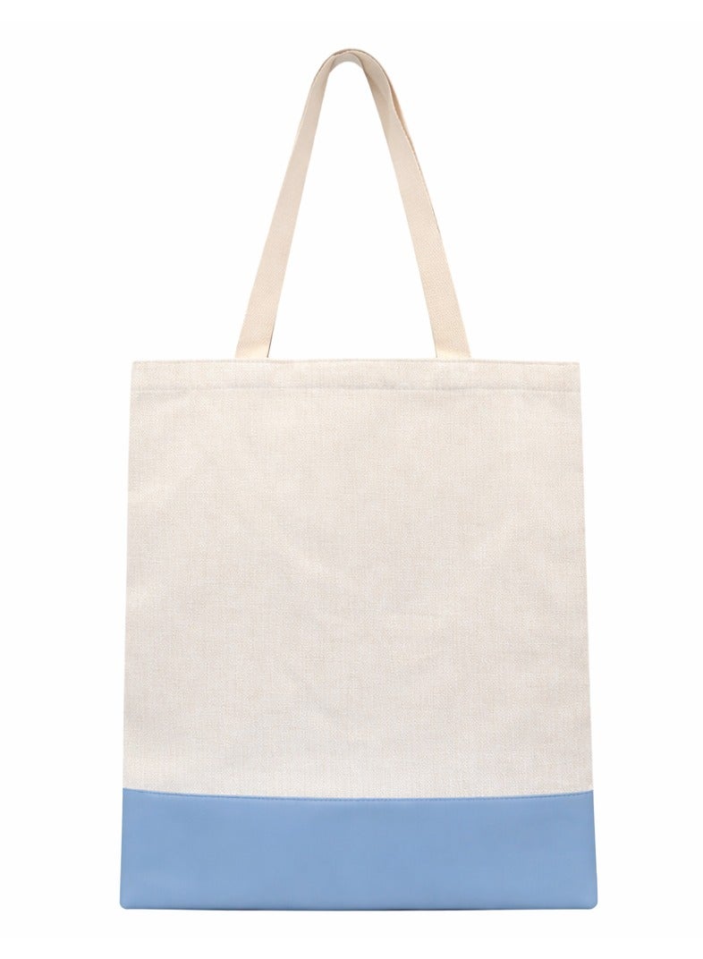 MAF Printing 10 Pcs Sublimation Linen Tote Bags with Blue PU Leather Bottom – 34x40 cm, DIY Reusable Burlap Bags for Heat Press & HTV – Eco-Friendly Gift Totes for Easter, Weddings, Parties, and Shopping - Image 1