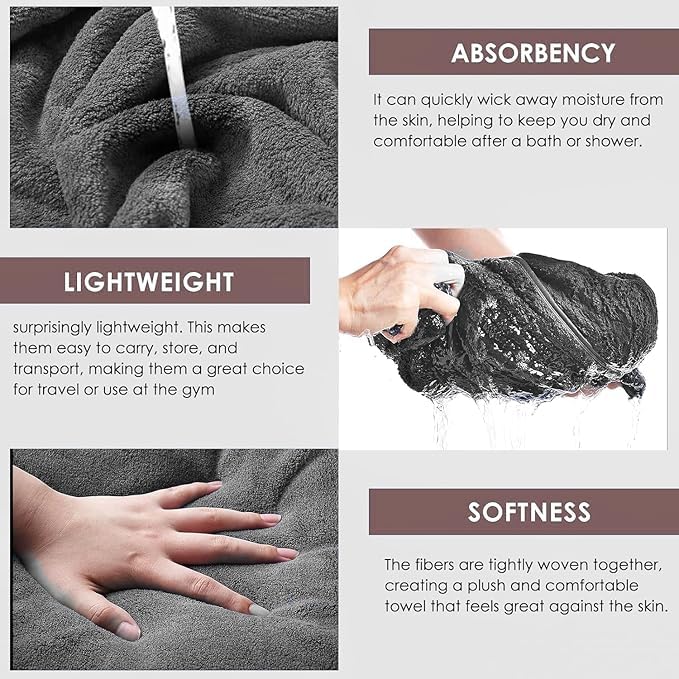 Comforic Microfiber Towels for Bath Large Size | Bath Towel for Men & Women | Ultra Soft, Absorbent, Lightweight, Quick Dry Towel for Bath, Beach, Travel, Gym | 70x140 cm – Pack of 1 (Grey) - Image 5