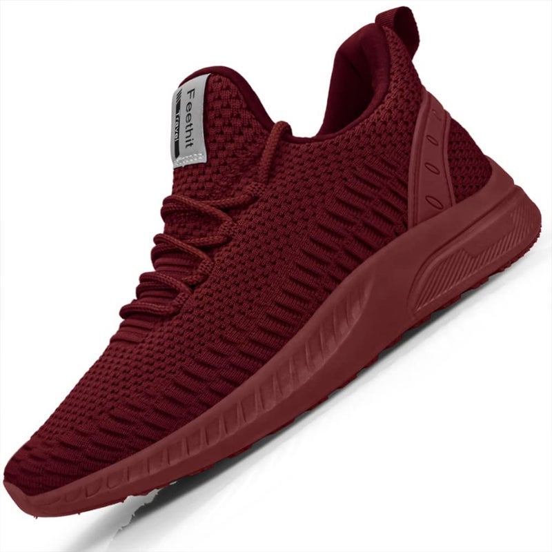 Feethit Mens Slip On Walking Shoes Blade Tennis Shoes Non Slip Running Shoes Lightweight Workout Shoes Breathable Mesh Fashion Sneakers Burgundy Size 10.5 - Image 1