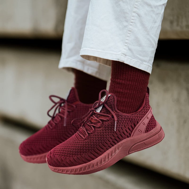 Feethit Mens Slip On Walking Shoes Blade Tennis Shoes Non Slip Running Shoes Lightweight Workout Shoes Breathable Mesh Fashion Sneakers Burgundy Size 10.5 - Image 2