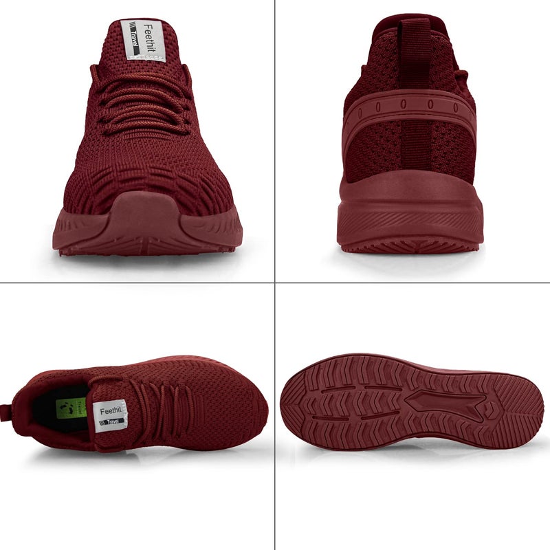 Feethit Mens Slip On Walking Shoes Blade Tennis Shoes Non Slip Running Shoes Lightweight Workout Shoes Breathable Mesh Fashion Sneakers Burgundy Size 10.5 - Image 5