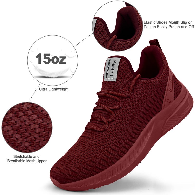 Feethit Mens Slip On Walking Shoes Blade Tennis Shoes Non Slip Running Shoes Lightweight Workout Shoes Breathable Mesh Fashion Sneakers Burgundy Size 10.5 - Image 3