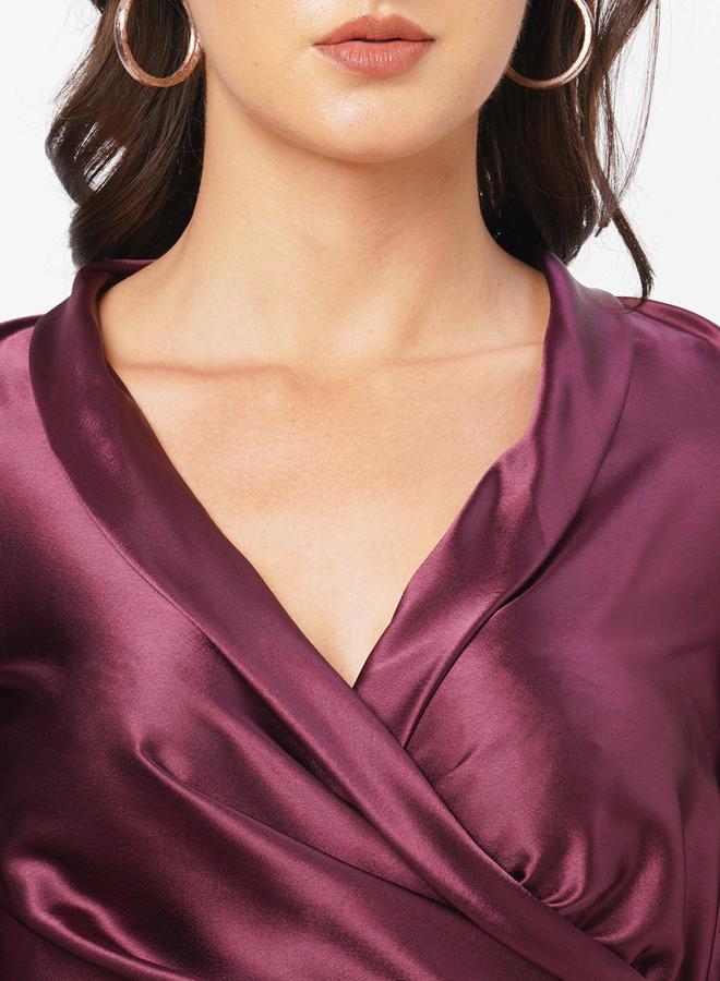 ميش بلوزة ساتان بياقة ملفوفة وتفاصيل ثنيات جانبية من ستايلي - Image 2