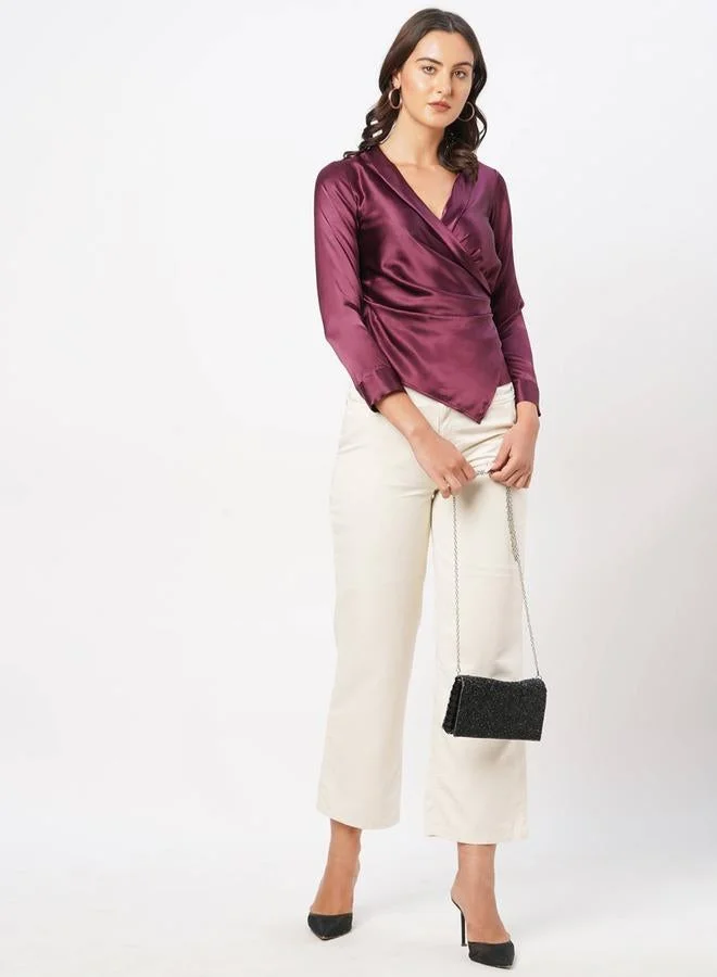Mish  Mish Satin Wrap Style Top With Side Pleat Detail for Women | Best Price UAE