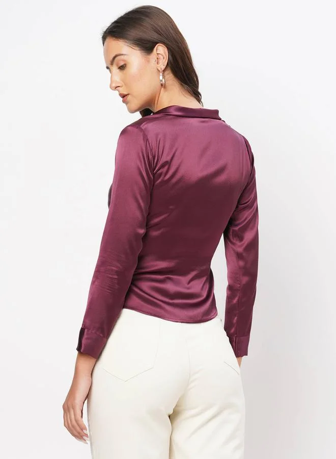 Mish  Mish Satin Wrap Style Top With Side Pleat Detail for Women | Best Price UAE