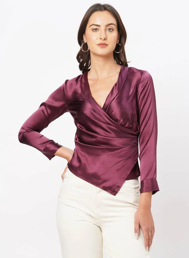Mish  Mish Satin Wrap Style Top With Side Pleat Detail for Women | Best Price UAE
