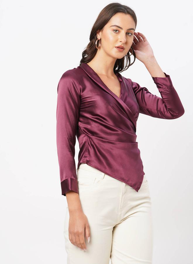 Mish Satin Wrap Style Top with Side Pleat Detail - Image 1