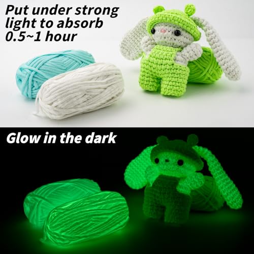 HEJIN 120g Glow in The Dark Yarn for Crocheting and Knitting; 120m(144yds) Yarn for Beginners with Easy-to-See Stitches; Worsted-Weight Medium #4; Yarn for Beginners Crochet Kit Making - Image 3