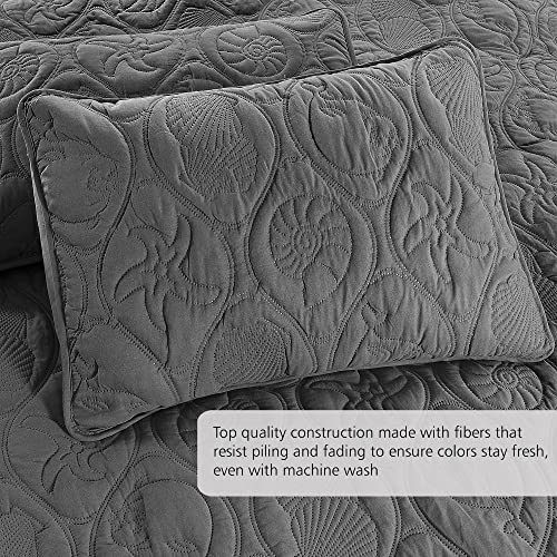Pure Bedding Quilt Set King/Cal King/California King Size Dark Grey - Oversized Bedspread - Microfiber Coverlet - Includes 1 Quilt And 2 Shams  Ocean Star Pattern - Image 3