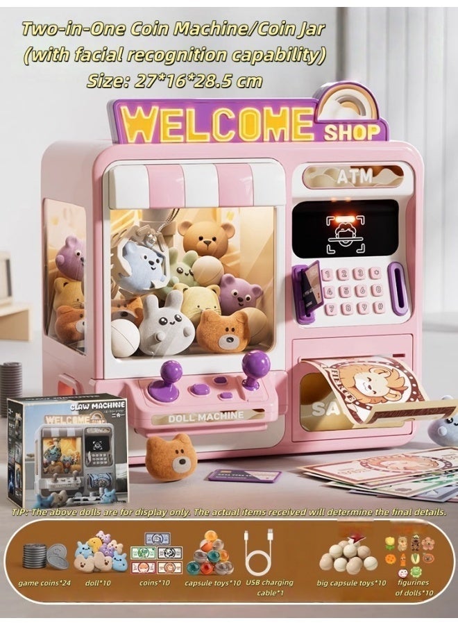 2-in-1 76PCS Piggy Bank Claw Machine Electronic ATM Doll Grabbing Toy, Gift for Boys and Girls Children's Day - Image 2
