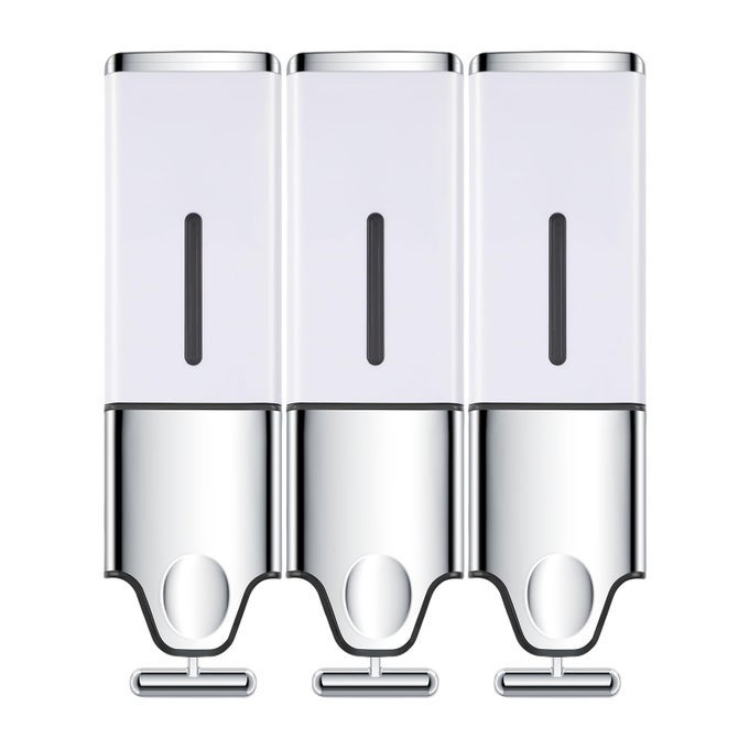 3IN1 QUADRATE DISPENSERS FOR THE SHOWERSHOWER SOAP DISPENSERCONDITIONER DISPENSER SHAMPOO DISPENSERNO DRILLED WALL MOUNTED DISTRIBUTORHOTELBATHROOMHOME TRIPLE WHITE