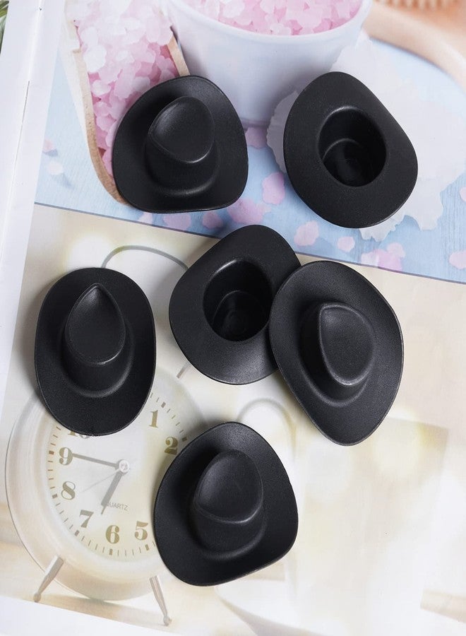 mifengda 50 Pieces Mini Western Cowboy Cowgirl Hat Plastic Miniature Western Hat Cute Doll Hat Black Mini Western Hats for Crafts Doll Dress Up Party Accessories (Black) - Image 3