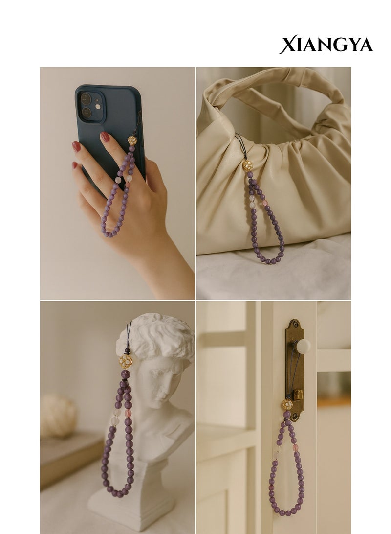 XIANGYA Phone Charm, Cell Phone Handmade Wrist Strap Chain Lanyard with Purple Aquamarine & Chalcedony  Beaded Phone Strap Lanyard Cute Phone Charms for Camera, ipad - Image 5