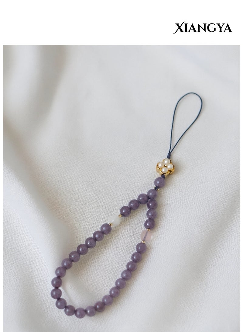 XIANGYA Phone Charm, Cell Phone Handmade Wrist Strap Chain Lanyard with Purple Aquamarine & Chalcedony  Beaded Phone Strap Lanyard Cute Phone Charms for Camera, ipad - Image 2