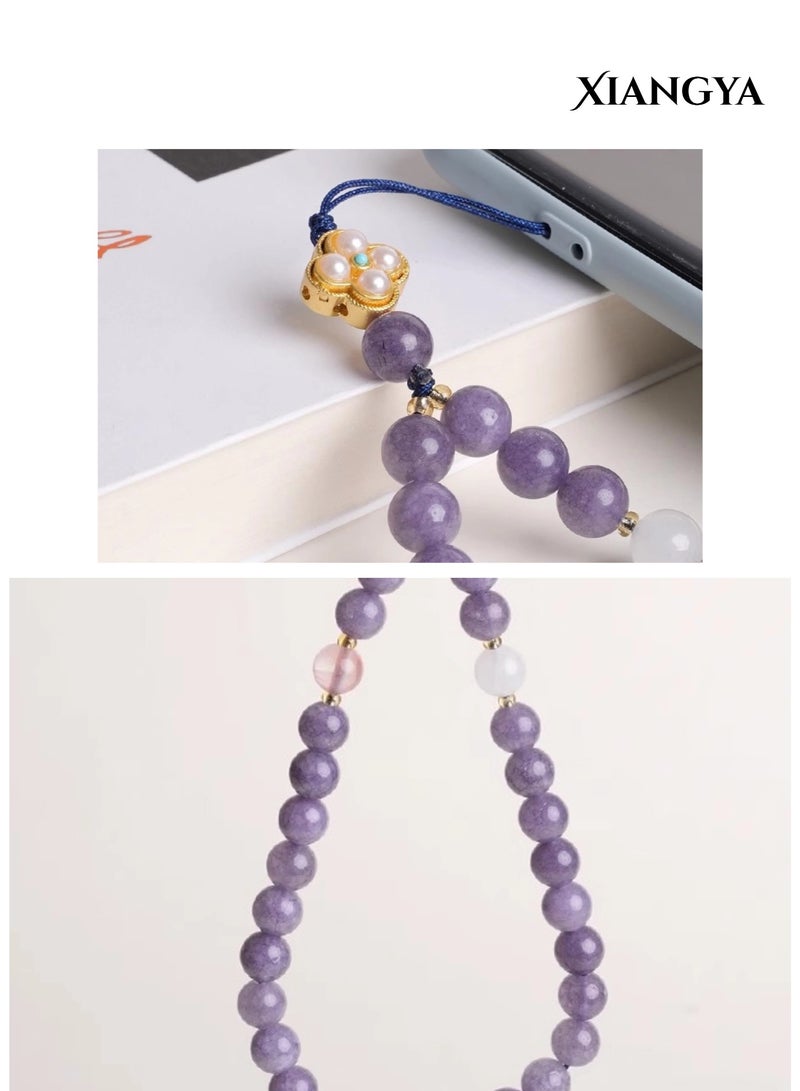 XIANGYA Phone Charm, Cell Phone Handmade Wrist Strap Chain Lanyard with Purple Aquamarine & Chalcedony  Beaded Phone Strap Lanyard Cute Phone Charms for Camera, ipad - Image 4