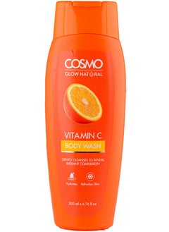 Cosmo Glow Natural Vitamin C Shower Gel Body Wash For Unisex 200ml, Hydrates Refreshes Skin