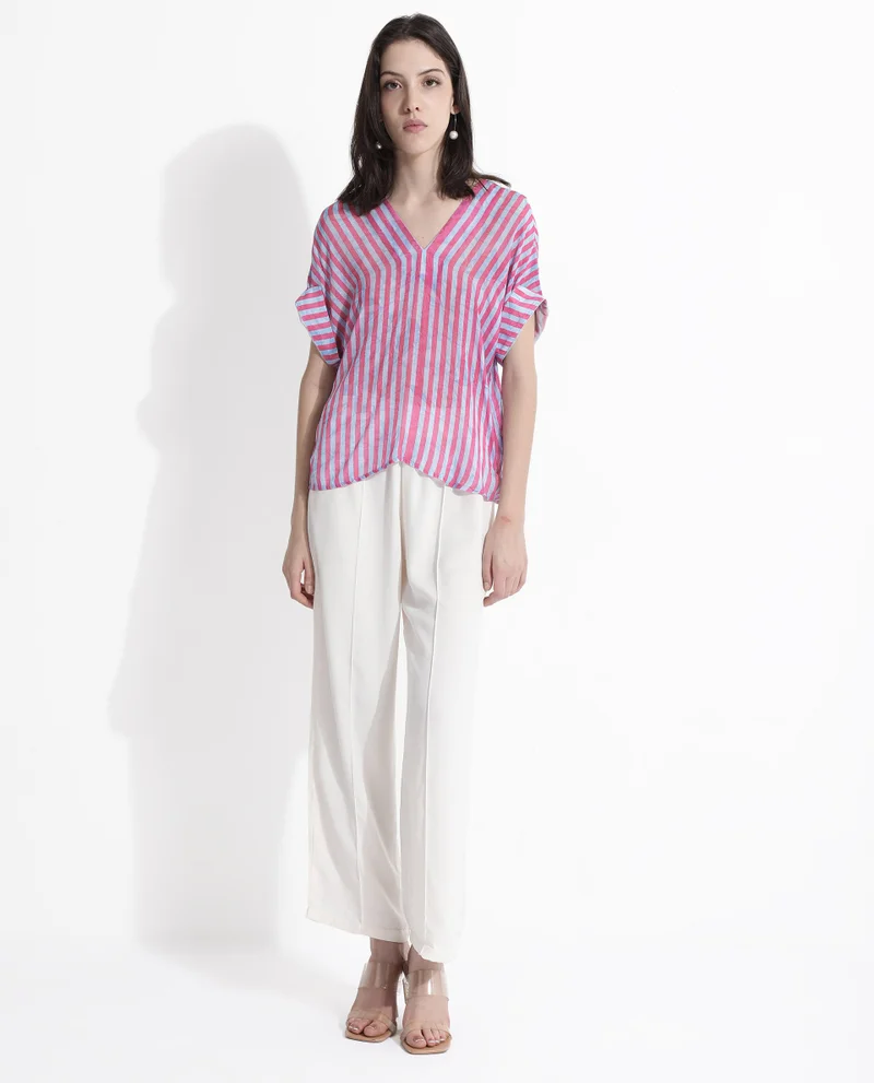 Rareism Women's Modern Stripes: V-Neck Top