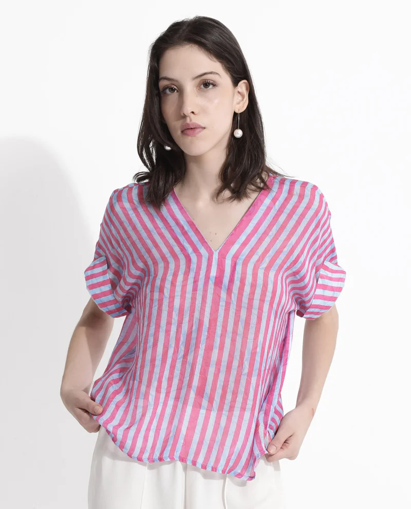 Rareism Women's Modern Stripes: V-Neck Top