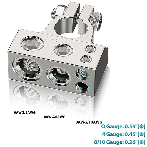 COROTC Battery Terminals, 0/4/8/10 Gauge AWG Positive Negative Battery Terminal Connectors, with 2 Clear Covers and Shims,Auto Car Audio Marine Boat Modification - Image 4