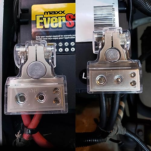 COROTC Battery Terminals, 0/4/8/10 Gauge AWG Positive Negative Battery Terminal Connectors, with 2 Clear Covers and Shims,Auto Car Audio Marine Boat Modification - Image 2