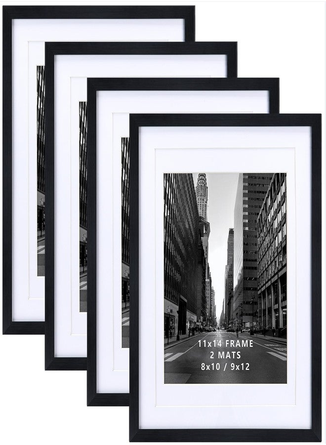 Giftgarden 11x14 Picture Frame Set of 4, Matted to 8x10 or 9x12 Photos with Double Mats, Display 14x11 Poster Without Mat, Wall or Tabletop, Black - Image 1