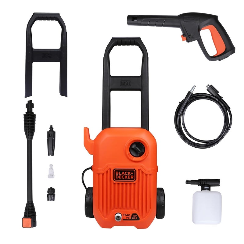 BLACK+DECKER بلاك + ديكر BEPW1750-IN 1500 واط 1740 PSI 120 بار غسالة ضغط للسيارات والاستخدام المنزلي (أحمر وأسود) - Image 1