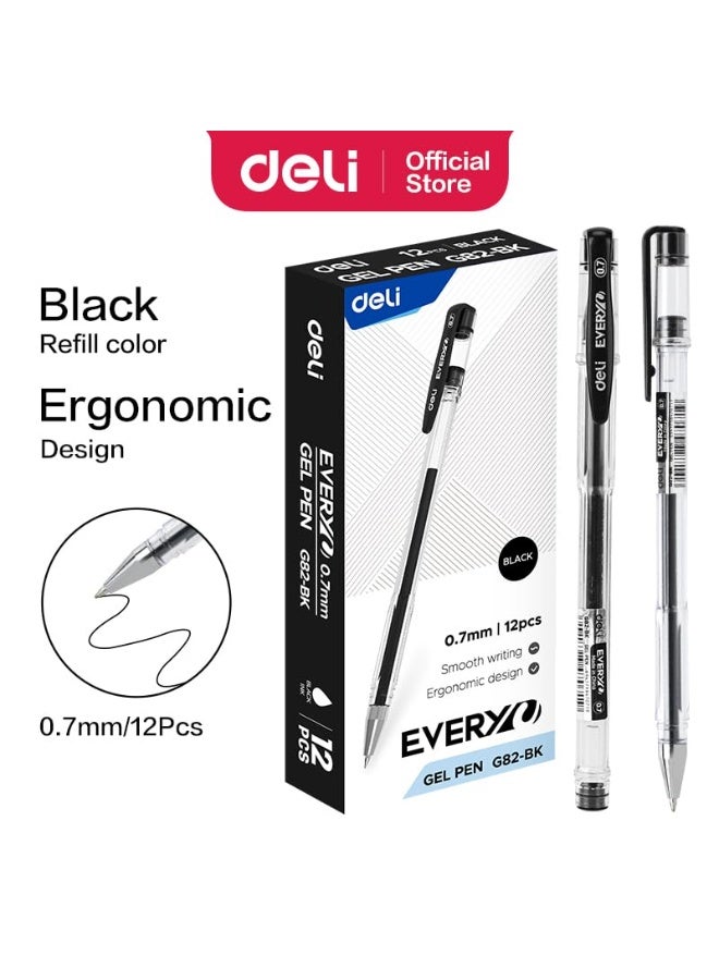 Deli Eg82-Bk EveryU Transparent Gel Pen 12-Piece Set 0.7 mm Tip Size, Black - Image 1