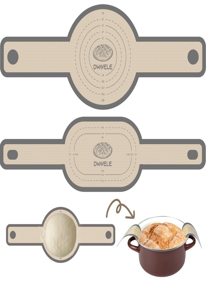 Dwavele Silicone Bread Sling for Dutch Oven, Non-Stick & Easy to Clean Bread Baking Mat Set, 2 Pcs Reusable Bread Sling with Long Handle to Transfer Sourdough (Gray, Oval and Round) - Image 1