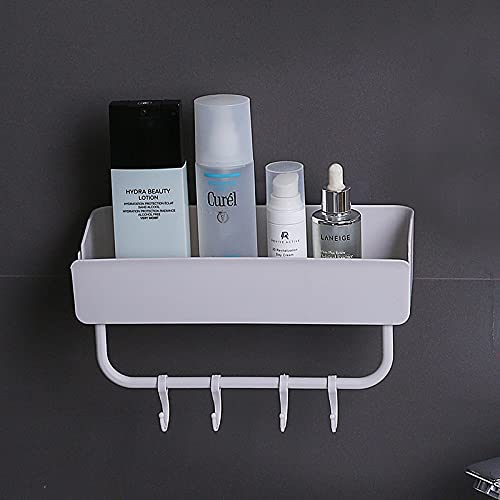 Kuber Industries Bathroom Shelves | Kitchen Organizer with Hooks | Multipurpose Rectangular Wall Shelves | Self-Adhesive | Bathroom Corner Organizer | Storage Racks | DC-001GR | Grey - Image 1