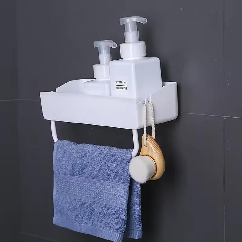 Kuber Industries Bathroom Shelves | Kitchen Organizer with Hooks | Multipurpose Rectangular Wall Shelves | Self-Adhesive | Bathroom Corner Organizer | Storage Racks | DC-001GR | Grey - Image 5