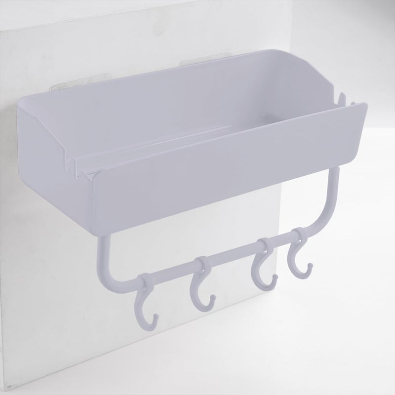 Kuber Industries Bathroom Shelves | Kitchen Organizer with Hooks | Multipurpose Rectangular Wall Shelves | Self-Adhesive | Bathroom Corner Organizer | Storage Racks | DC-001GR | Grey - Image 2