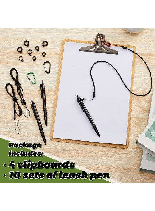 Henoyso 4 Pcs 9 X 12.5 Inch Wood Clipboards With Pen Attached Include 10 Sets 24 Inch Pen Leash And Pen Rubber Ring Metal Buckles Clips Attaches To Clipboard Or Notebook - Image 3