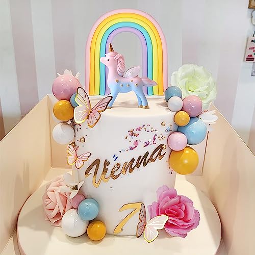 DRWATE 47 PCS Unicorn Cake Topper Unicorn Rainbow Cake Decorations with Rainbow Butterflies Unicorn Balls Happy Birthday Cake Decorations for Boys Girls Kids Birthday (Style 2) - Image 4