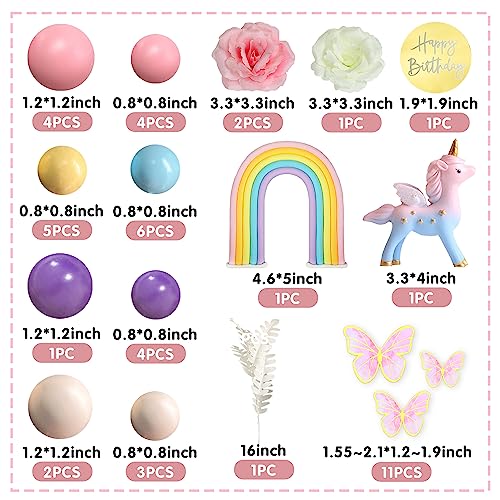 DRWATE 47 PCS Unicorn Cake Topper Unicorn Rainbow Cake Decorations with Rainbow Butterflies Unicorn Balls Happy Birthday Cake Decorations for Boys Girls Kids Birthday (Style 2) - Image 2