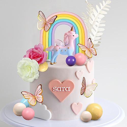 DRWATE 47 PCS Unicorn Cake Topper Unicorn Rainbow Cake Decorations with Rainbow Butterflies Unicorn Balls Happy Birthday Cake Decorations for Boys Girls Kids Birthday (Style 2) - Image 5