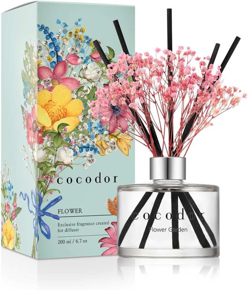 COCODOR ناشرة قصب بزهرة محفوظة / حديقة زهور / 6.7 أونصة / عبوة واحدة / ناشرة عطر أساسي بعود للمنزل لغرفة النوم والحمام وديكور المنزل - Image 1