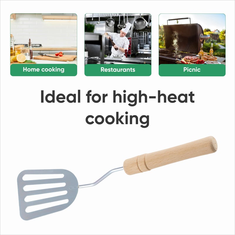 OFXDD Stainless Steel Slotted Spatula - Kitchen Metal Turner for Cooking with Wooden Handle - Image 4