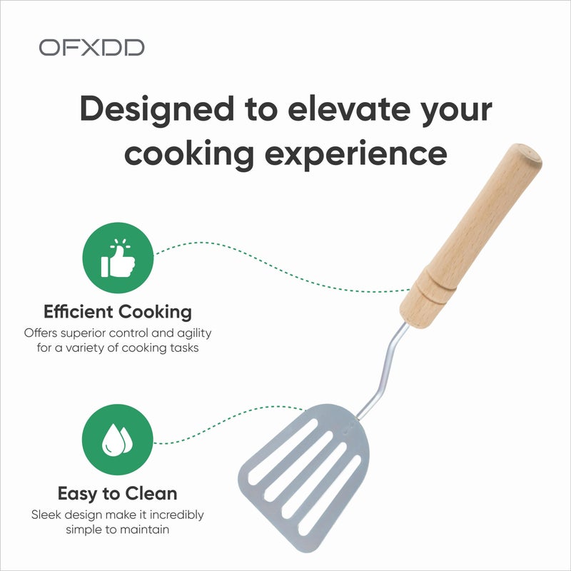 OFXDD Stainless Steel Slotted Spatula - Kitchen Metal Turner for Cooking with Wooden Handle - Image 2