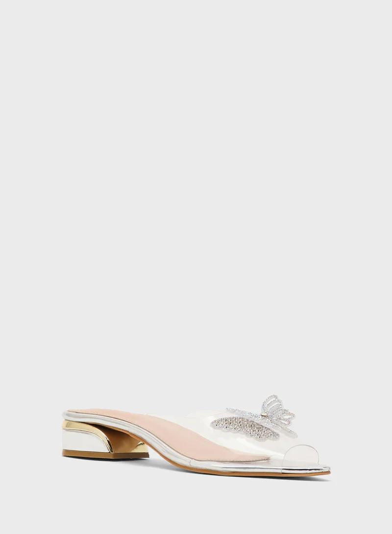 Pink Step Low Heeled Clear Sandal