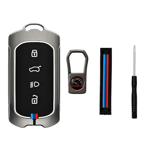 KMH Metal Shell Soft Silicone Key Cover Compatible with Tata Curvv, Curvv EV Electric SUV 4 Buttons Smart keycover with Keychain Key Shell Case Holder Protector (Metallic) - Image 3