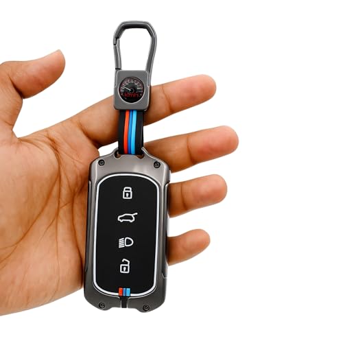 KMH Metal Shell Soft Silicone Key Cover Compatible with Tata Curvv, Curvv EV Electric SUV 4 Buttons Smart keycover with Keychain Key Shell Case Holder Protector (Metallic) - Image 5