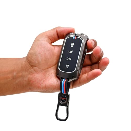 KMH Metal Shell Soft Silicone Key Cover Compatible with Tata Curvv, Curvv EV Electric SUV 4 Buttons Smart keycover with Keychain Key Shell Case Holder Protector (Metallic) - Image 4