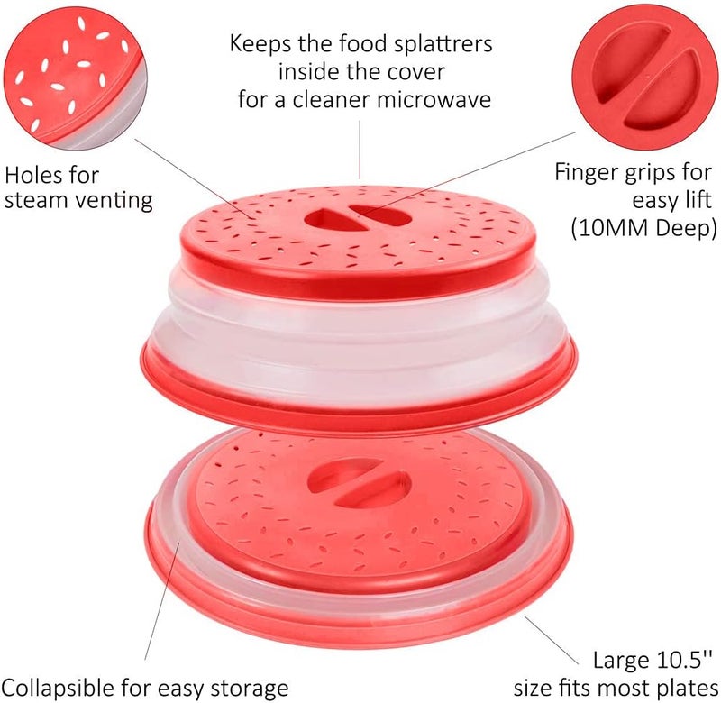 GLICPIX Microwave Cover for Food,Collapsible Microwave Splatter Cove,Fruit Drainer Basket,BPA-Free Made of TPR & PP Dishwasher Safe 10.5 inch (RED) - Image 5
