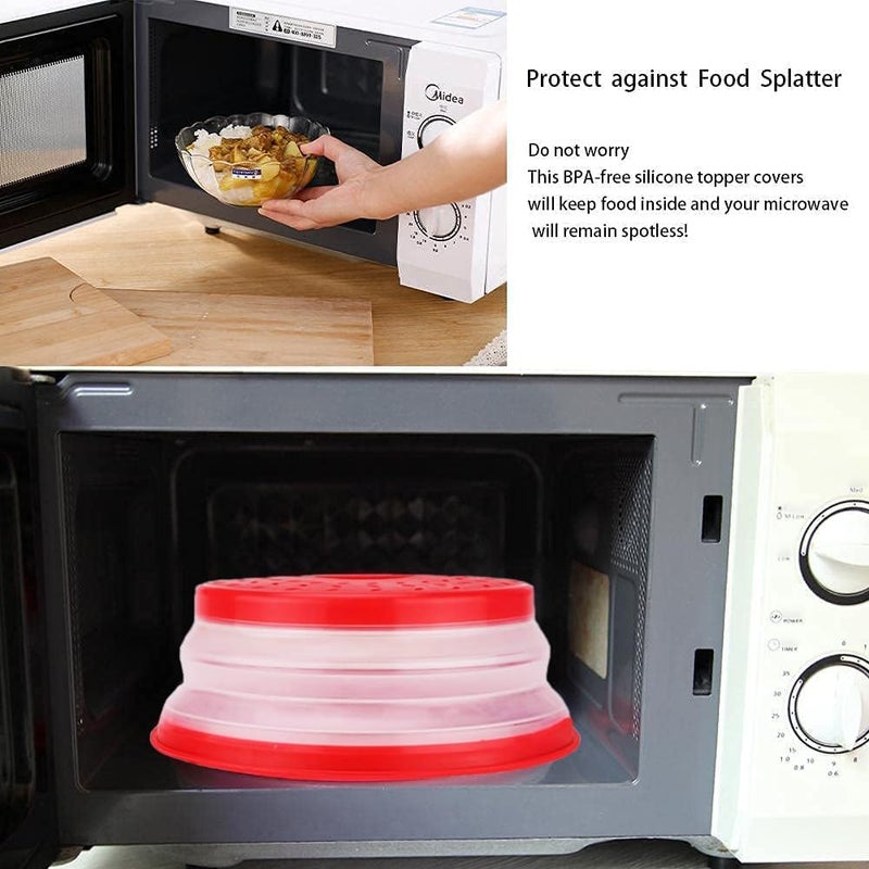 GLICPIX Microwave Cover for Food,Collapsible Microwave Splatter Cove,Fruit Drainer Basket,BPA-Free Made of TPR & PP Dishwasher Safe 10.5 inch (RED) - Image 1